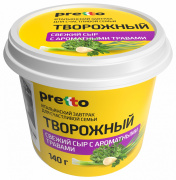 Творожный сыр с ТРАВАМИ тм "Pretto" 140гр 65% пл/ст 1/8