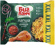Лапша БП "БИГ ЛАНЧ" курица тушеная и лук 100гр x 48 мет. пленка брикет