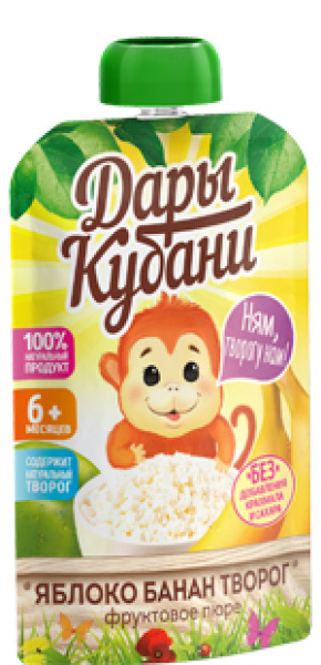 Пюре фруктовое яблочно-банановое с творогом ДК 90 гр. 1/12