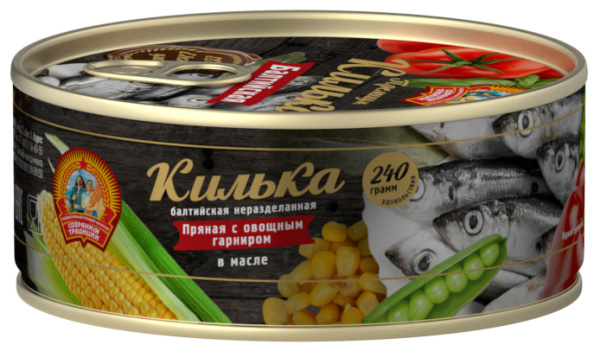 Килька в масле с овощным гарниром пряная КТК 240 гр 1/24