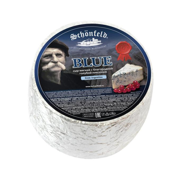 Сыр мягкий с благородной голубой плесенью "BLUE" т.м."Schonfeld" 54%, ~2.2кг