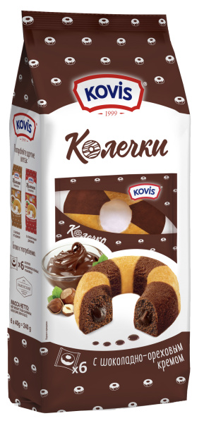 Хлебобулочные сдобные колечки с шоколадно-ореховым кремом Kovis 240г 1/6 НДС 10%
