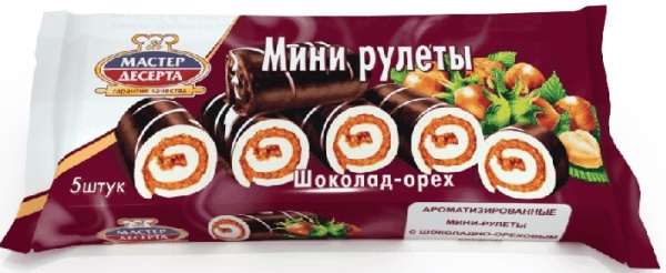 Рулет мини шок. орех глаз. с глаз. Мастер Десерта 175 гр. 1/15