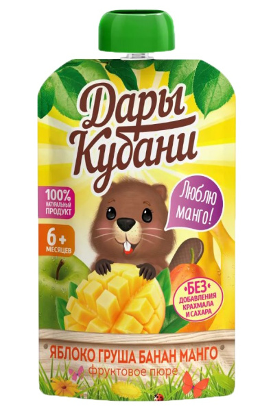 Пюре фруктовое из яблок, груш, бананов и манго ДК 90 гр. 1/12