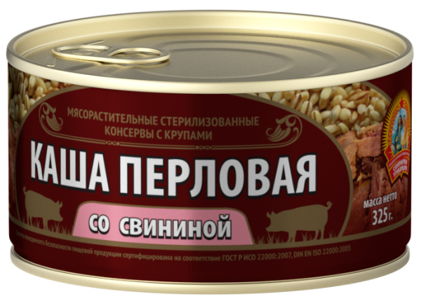 Каша перловая со свининой ГОСТ КТК 325г 1/24