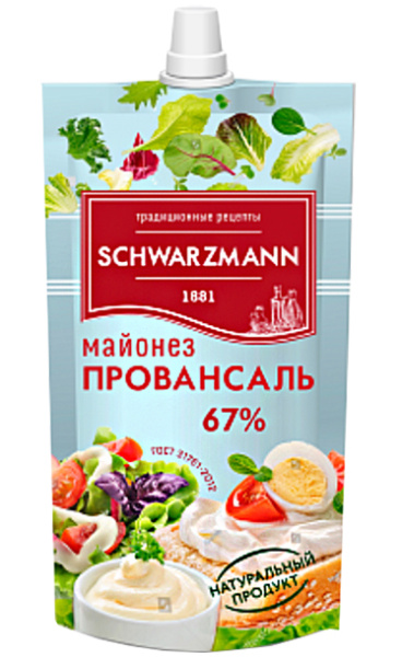 Майонез ТМ SCHWARZMANN "Провансаль" 67% дой-пак 400мл. 20шт/кор