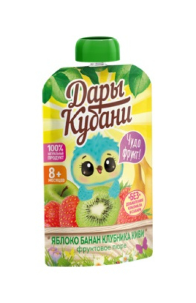 Пюре фруктовое из яблок, бананов, клубники и киви 90 гр. 1/12