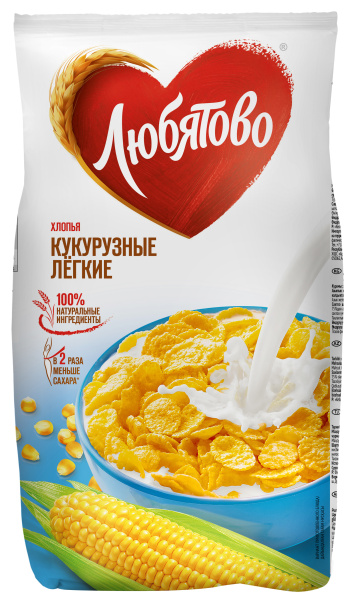 Хлопья кукурузные"Легкие" 1/270г 1/9 ц/п ТМ"Любятово"