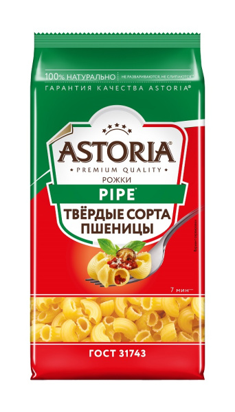 Макароны "PIPE", рожки, высший сорт, в пакете 400г/28