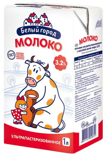 Молоко питьевое "Белый город" ультрапаст. 3,2% 1л 1/16