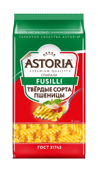 Макароны "FUSILLI", спирали, высший сорт, в пакете 400г/24