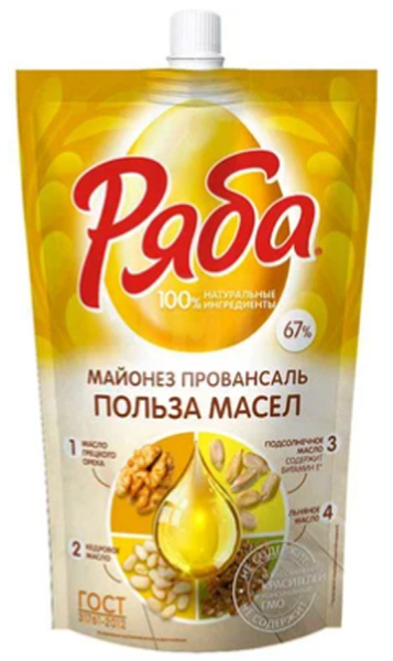 Майонез "Польза масел" 330гр пакет ТМ Ряба 1/20