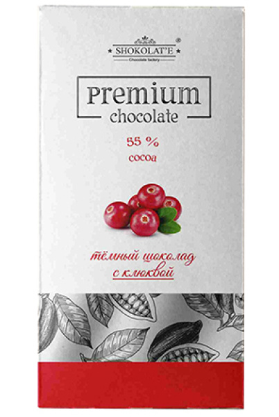 Шоколад Premium тёмный с сушеной клюквой (коробка) 90г 1/15