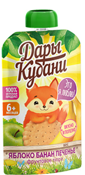 Пюре фруктовое из яблок, бананов со вкусом печенья ДК 90 гр. 1/12