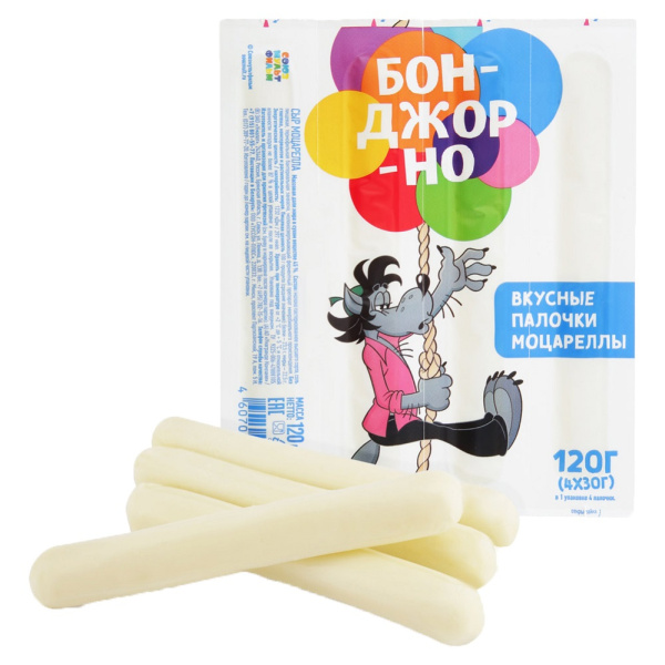 Моцарелла палочки "Бонджорно", 45%, 0,12 кг, т/ф 1/10